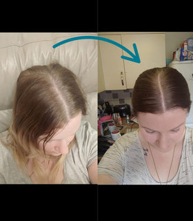 Quick demo of Hair Genetics Root Powder in Light Brown being applied to dark roots